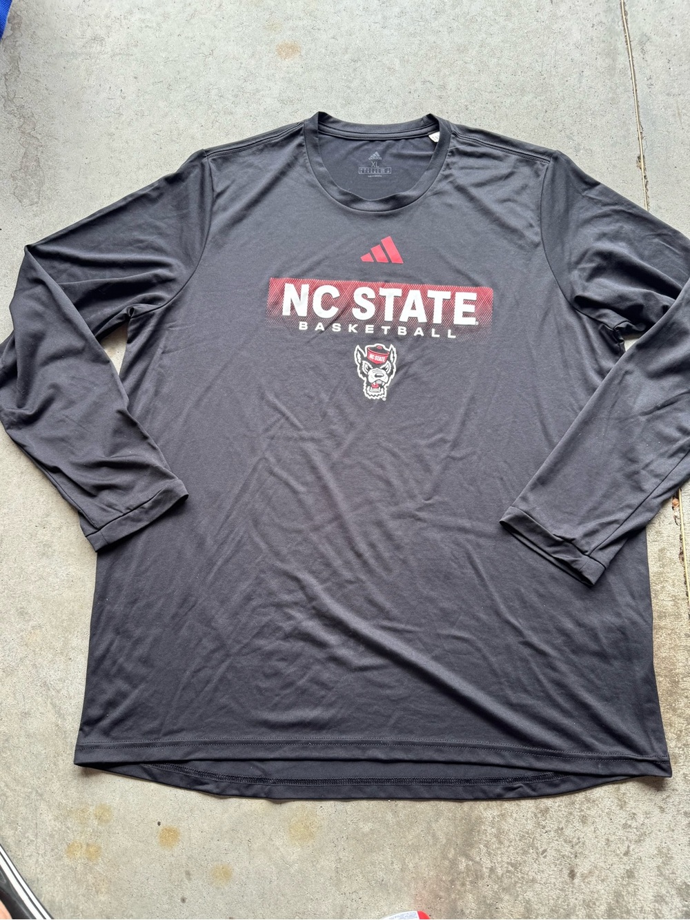 Adidas NC State Basketball Long-Sleeve Performance Tee - Black/Red, Size XL